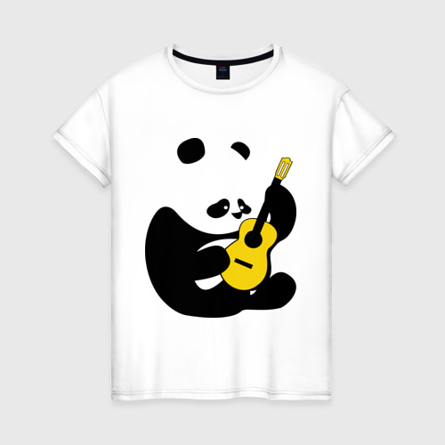 Женская футболка хлопок Панда играет на гитаре, цвет белый