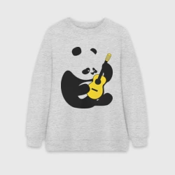 Женский свитшот oversize без начеса хлопок Панда играет на гитаре