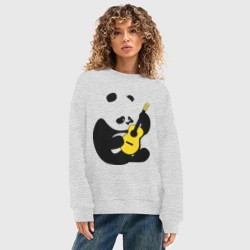 Женский свитшот oversize без начеса хлопок Панда играет на гитаре - фото 2