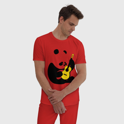 Мужская пижама хлопок Панда играет на гитаре, цвет красный - фото 3