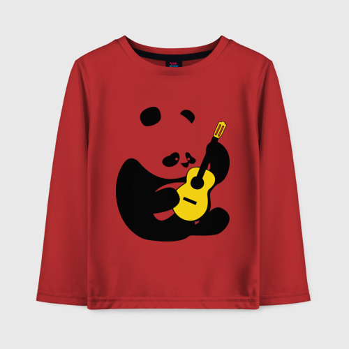 Детский лонгслив хлопок Панда играет на гитаре, цвет красный