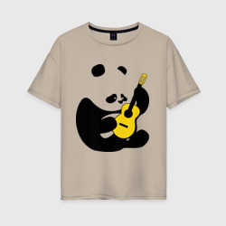 Женская футболка хлопок Oversize Панда играет на гитаре