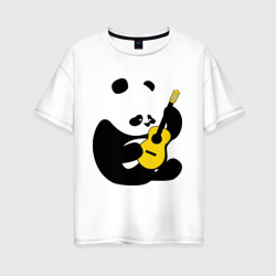 Женская футболка хлопок Oversize Панда играет на гитаре
