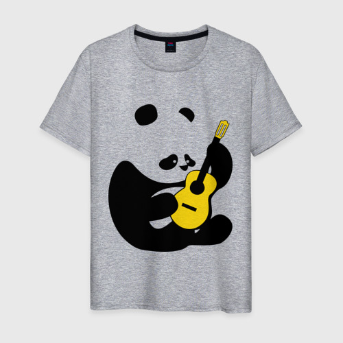 Мужская футболка хлопок Панда играет на гитаре, цвет меланж