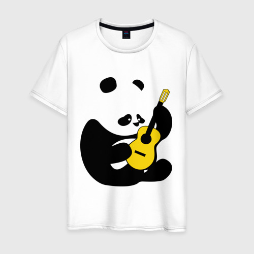 Мужская футболка из хлопка с принтом Панда играет на гитаре, вид спереди №1