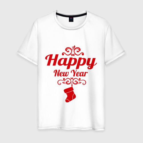Мужская футболка хлопок Happy new year, носок
