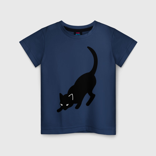 Детская футболка хлопок Черная/Белая кошечка, цвет темно-синий