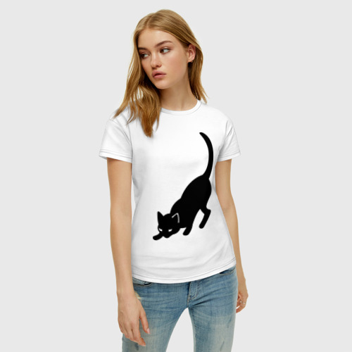 Женская футболка хлопок Черная/Белая кошечка - фото 3