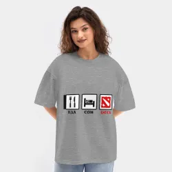 Женская футболка Oversize хлопок texturе Главное в жизни - еда, сон, Дота - фото 2