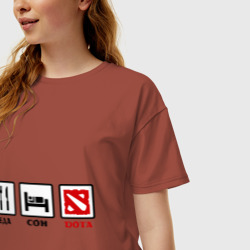 Женская футболка хлопок Oversize Главное в жизни - еда, сон, Дота - фото 2