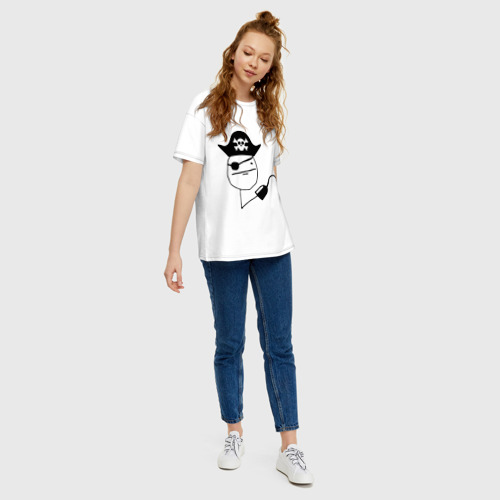 Женская футболка хлопок Oversize Покер Фейс пират, цвет белый - фото 5