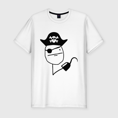 Мужская приталенная футболка из хлопка с принтом Покер Фейс пират, вид спереди №1