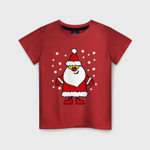 Детская футболка хлопок Веселый Дед Мороз, цвет красный