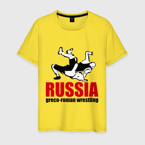 Мужская футболка хлопок Российский борец Александр Карелин, цвет желтый