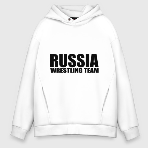 Мужское худи Oversize хлопок Александр Карелин: Russia wrestling team, цвет белый