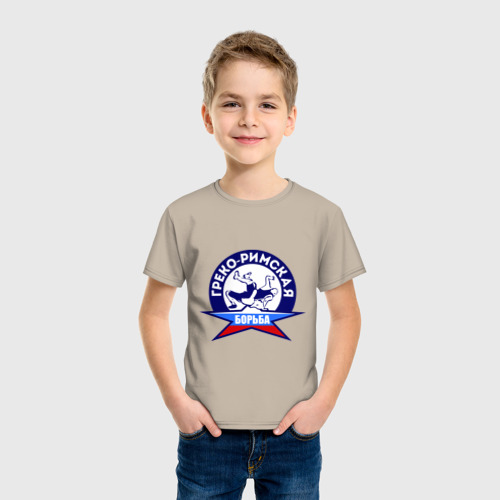 Детская футболка хлопок Греко-римская борьба, Россия, цвет миндальный - фото 3