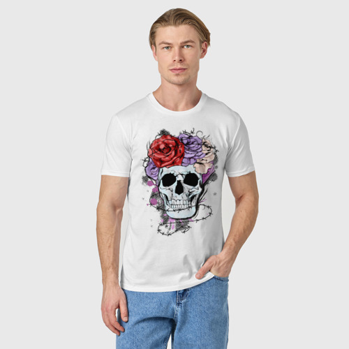 Мужская футболка хлопок Glam rock skull, цвет белый - фото 3