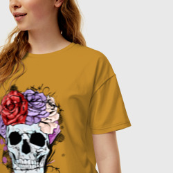 Женская футболка хлопок Oversize Glam rock skull - фото 2