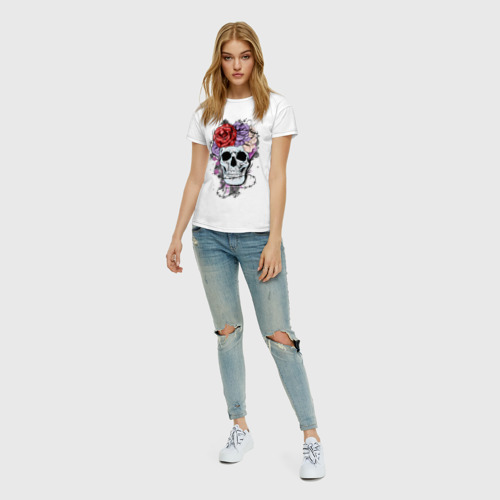 Женская футболка хлопок Glam rock skull, цвет белый - фото 5