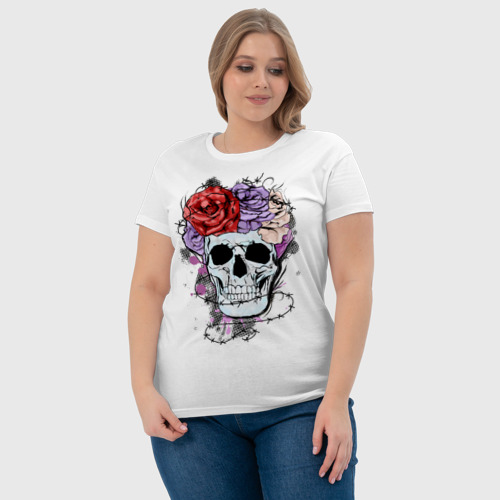 Женская футболка хлопок Glam rock skull, цвет белый - фото 6