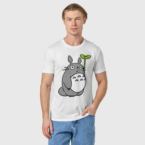 Мужская футболка хлопок TOTORO с листом, цвет белый - фото 3