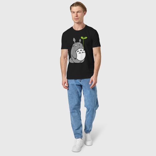 Мужская футболка хлопок TOTORO с листом, цвет черный - фото 5