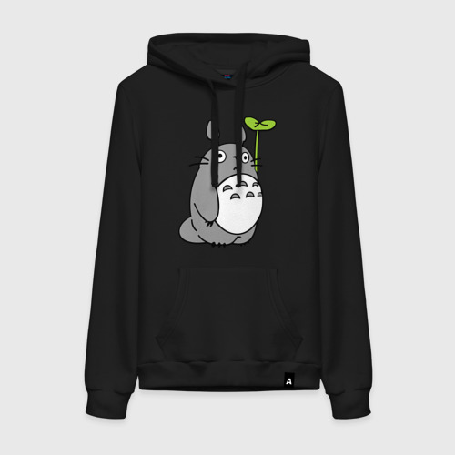 Женская толстовка хлопок TOTORO с листом, цвет черный