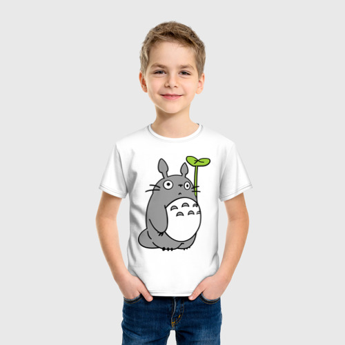 Детская футболка хлопок TOTORO с листом, цвет белый - фото 3