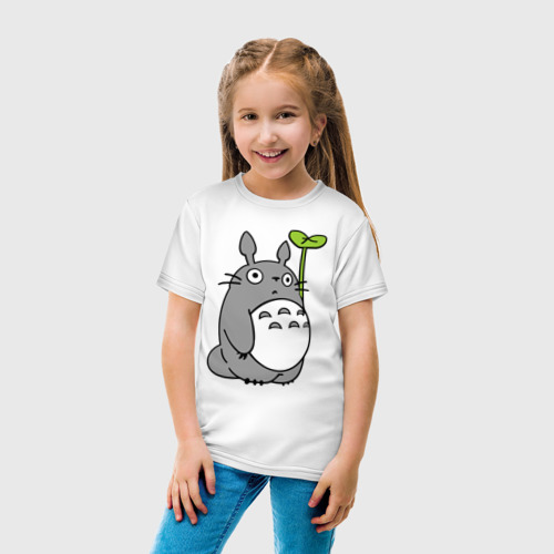 Детская футболка хлопок TOTORO с листом, цвет белый - фото 5