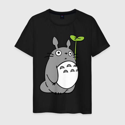 Мужская футболка хлопок TOTORO с листом, цвет черный