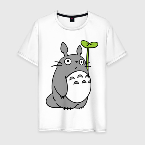 Мужская футболка хлопок TOTORO с листом, цвет белый