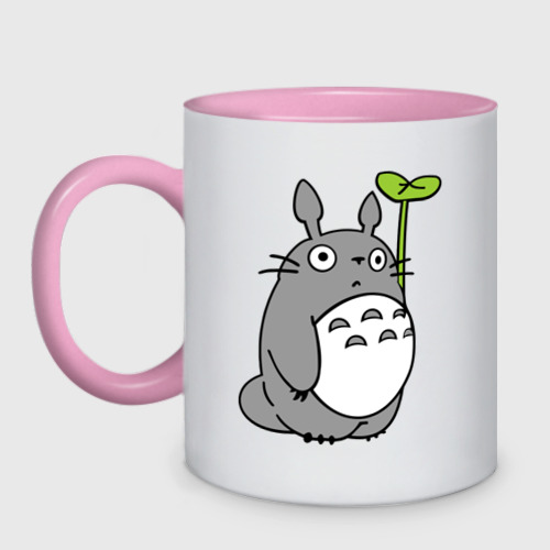 Кружка двухцветная TOTORO с листом, цвет белый + розовый