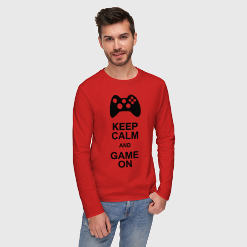 Мужской лонгслив хлопок Keep calm and game on, цвет красный - фото 3