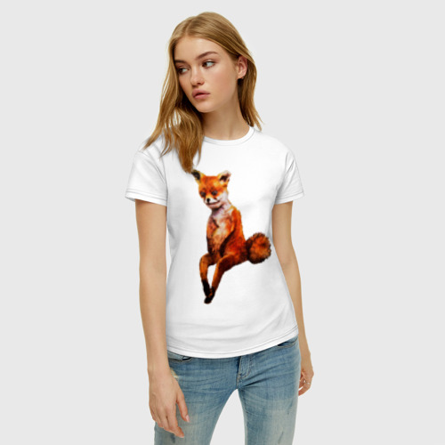Женская футболка хлопок Лис, цвет белый - фото 3