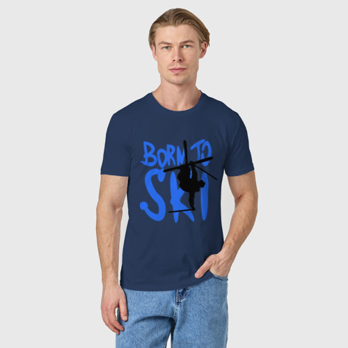 Мужская футболка хлопок Born to ski, цвет темно-синий - фото 3