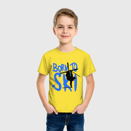 Детская футболка хлопок Born to ski, цвет желтый - фото 3