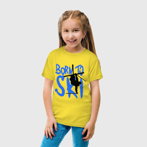 Детская футболка хлопок Born to ski, цвет желтый - фото 5