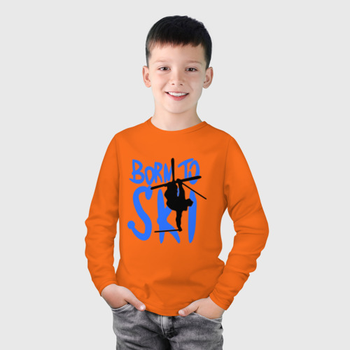 Детский лонгслив хлопок Born to ski, цвет оранжевый - фото 3