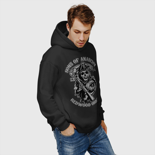 Мужское худи Oversize хлопок Sons of anarchy logo, цвет черный - фото 7