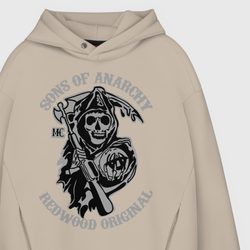 Мужское худи Oversize хлопок Sons of anarchy logo, цвет миндальный - фото 4