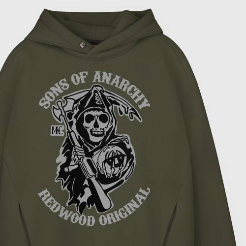 Мужское худи Oversize хлопок Sons of anarchy logo, цвет хаки - фото 4