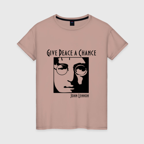 Женская футболка хлопок John Lennon Джон Леннон Give Peace a Chance, цвет пыльно-розовый
