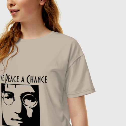 Женская футболка хлопок Oversize John Lennon Джон Леннон Give Peace a Chance, цвет миндальный - фото 3