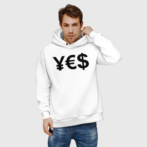 Мужское худи Oversize хлопок YE$, цвет белый - фото 3