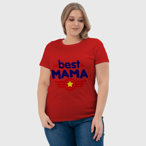 Женская футболка хлопок Best mama logo, цвет красный - фото 6