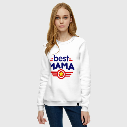 Женский свитшот хлопок Best mama logo, цвет белый - фото 3