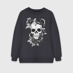 Женский свитшот oversize без начеса хлопок Череп роз