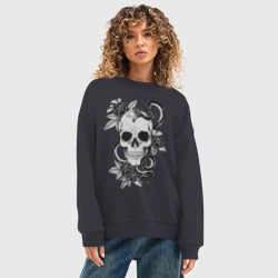Женский свитшот oversize без начеса хлопок Череп роз - фото 2