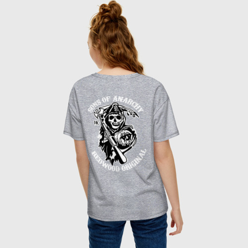 Женская футболка хлопок Oversize Sons of anarchy back, цвет меланж - фото 4