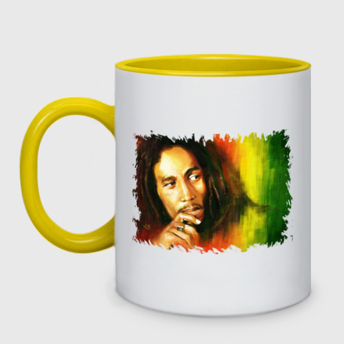 Кружка двухцветная Bob Marley, цвет белый + желтый